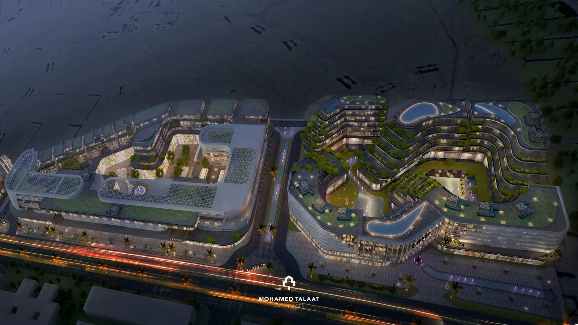 City skyline with construction cranes